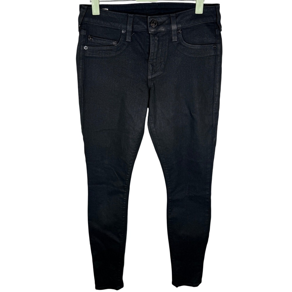 True Religion Halle Skinny Jeans Womens 28 Black Coated Denim WAXS28S31